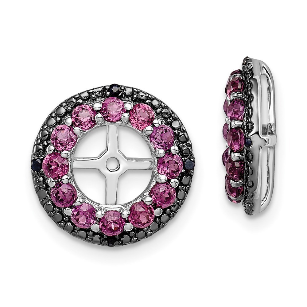 925 Sterling Silver Rhodium Rhodolite Garnet & Black Sapphire Earring Jacket